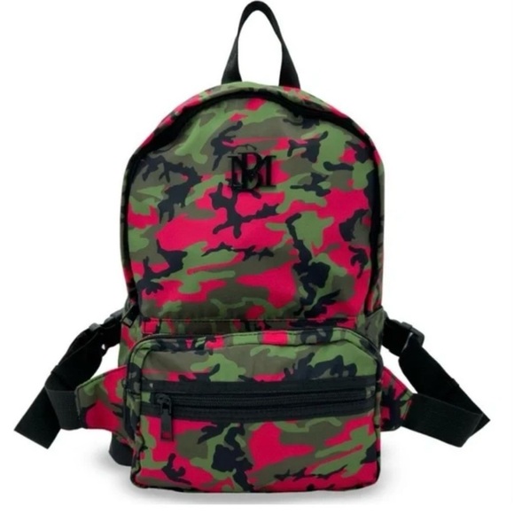 Badgley Mischka Camouflage Backpack with Pink Accents & Detachable hip pack NWT - Picture 1 of 10